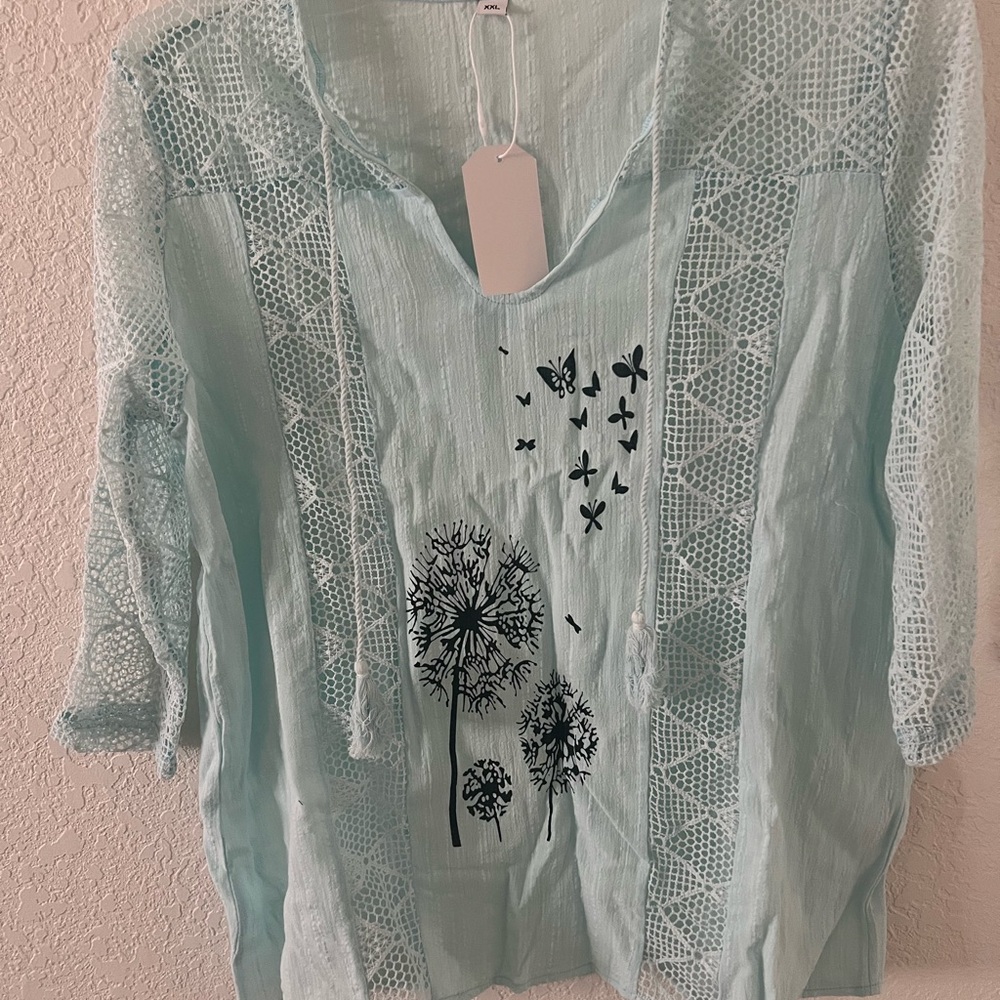Women's Light Blue Lace Top